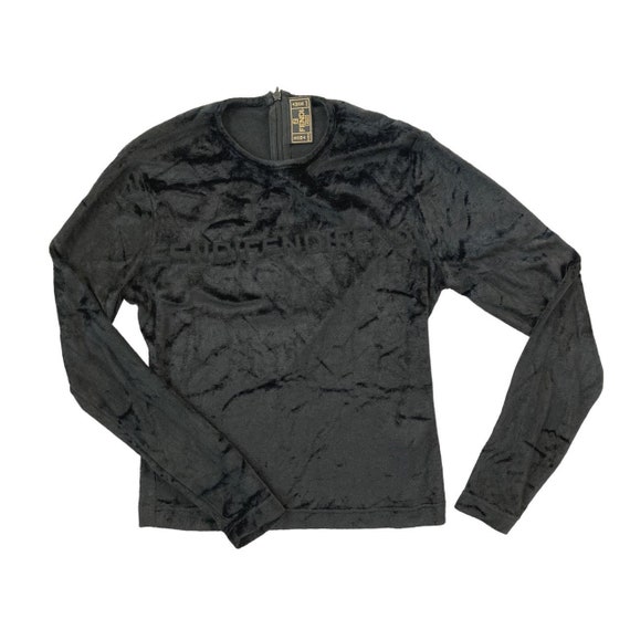 fendi 90s y2k mesh logo black velvet / velour long sleeve top