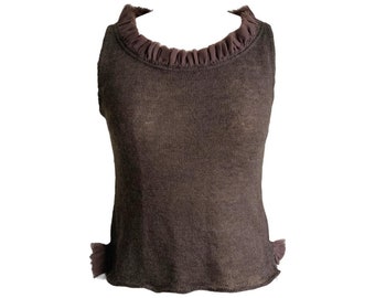 issey miyake tulle neckline soft mohair knit brown top