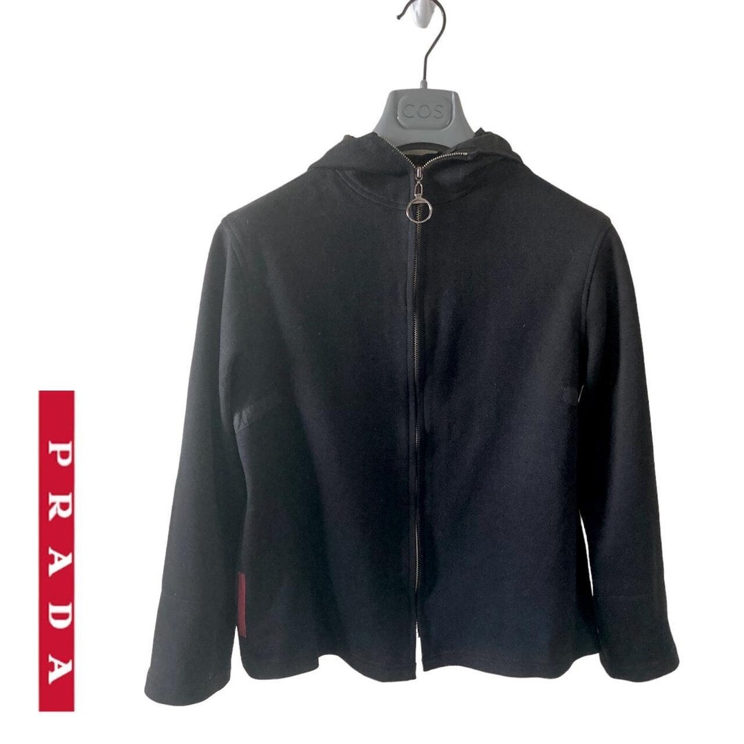 Prada Sport Black Zipper Hoodie With Built-in Baseball Cap Size