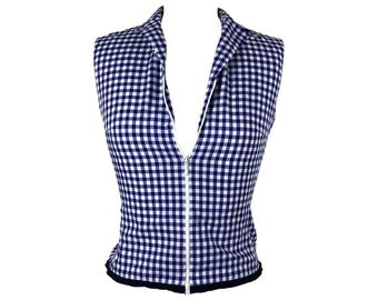 miu miu 2000s gingham blue zip top