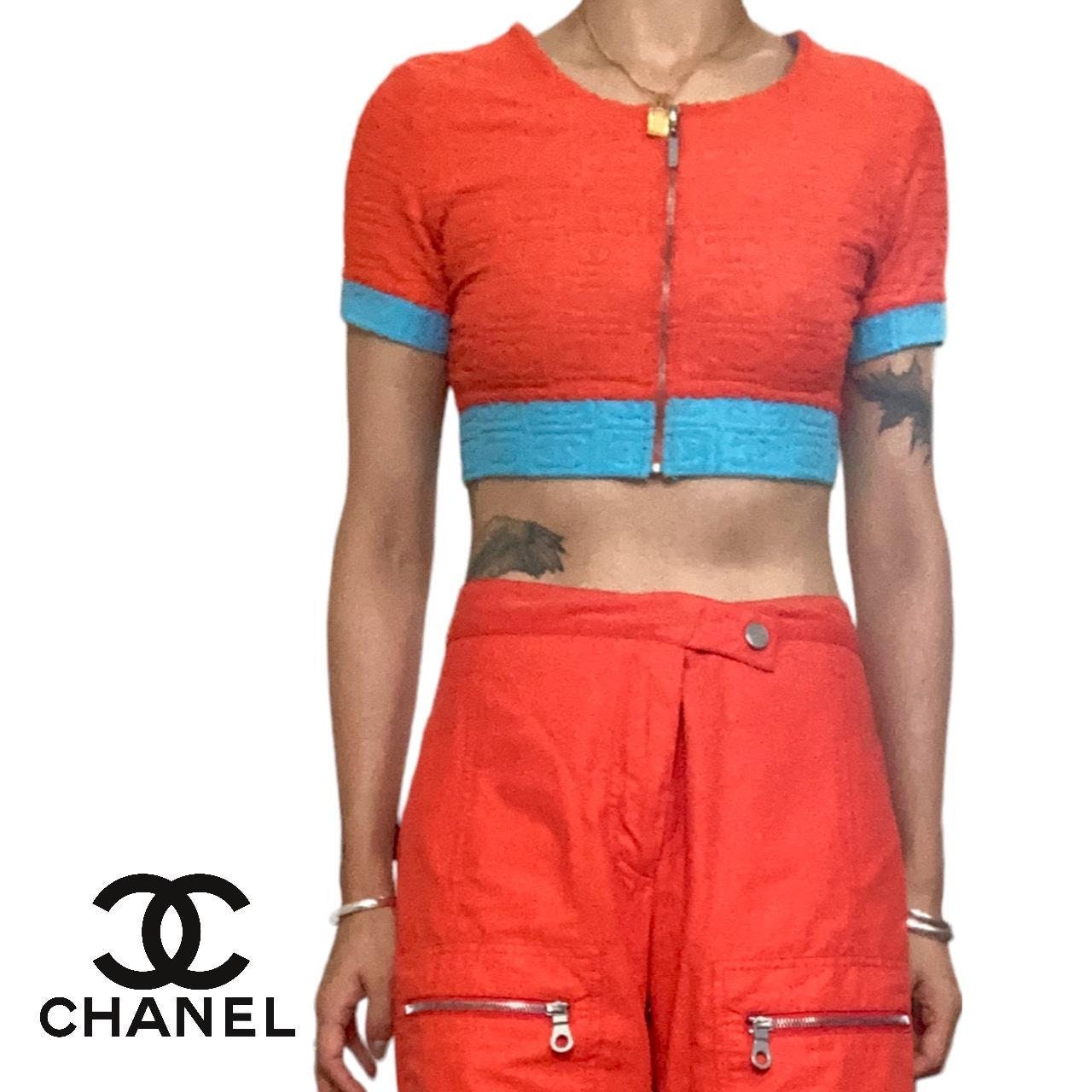 Chanel S/S 2002 Karl Lagerfeld Terry Cloth Orange Teal Logo