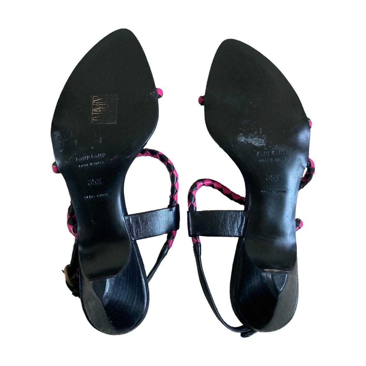 Miu Miu 90s Y2k Black & Pink Rope Kitten Heel Sandals Size
