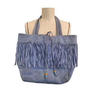Miu Miu 90s Y2k Suede Baby Blue Periwinkle Fringe Tote Shoulder