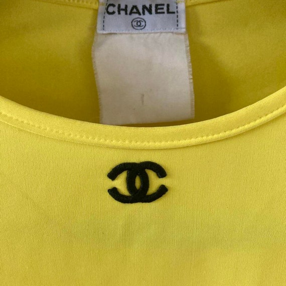 vintage chanel sporty y2k '95 neon yellow logo cr… - image 3