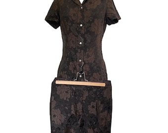 Dolce & Gabbana Y2K 00-tals blommig brokadkostym i siden med två byxor