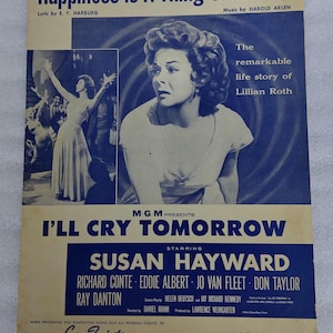 Happiness is a Thing Called Joe, Vintage Sheet Music, Susan Hayward, I&#39;ll Cry Tomorrow, vorige eigenaar schreef haar naam op de achterkant