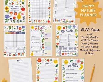 Happy Nature Planner | Printable Calendar, Notes A4 (PDF)