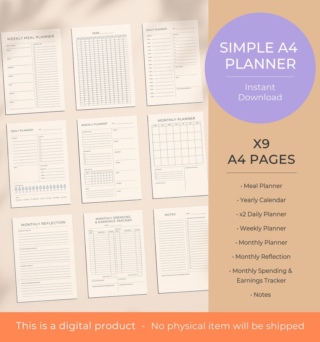 Minimalist A4 Printable Planner | 9-page Daily, Weekly & Monthly ...