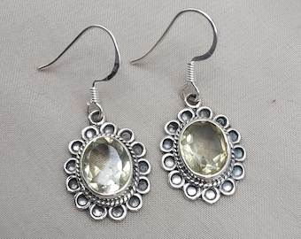 Citroenkwarts sterlingzilveren hangoorbellen: boho-sieraden met bloemen