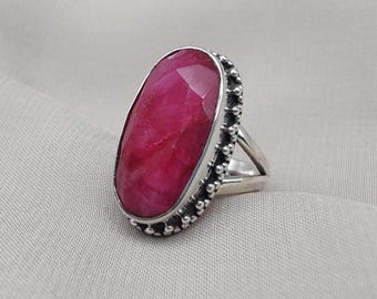 Ruby 925 Sterling Silver Ring: Handmade Boho Gemstone Statement Jewelry