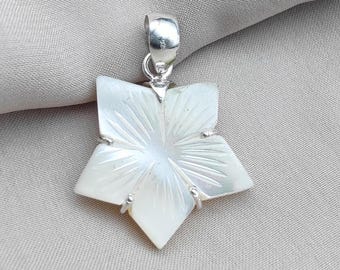 Mother of Pearl Star Pendant: 925 Sterling Silver Boho Necklace