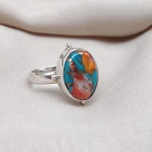 Spiny Oyster Turquoise Ring: Handmade 925 Sterling Silver Boho Jewelry