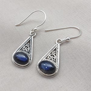 Labradorite Sterling Silver Dangle Earrings: Blue Flash Boho Jewelry