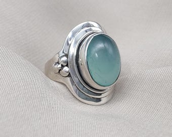 Aqua Milky Gemstone Ring | Handmade 925 Sterling Silver Boho Ring