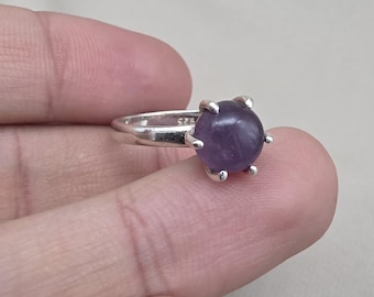 Natural Amethyst Solitaire Ring: 925 Sterling Silver, February Birthstone Wedding Gift