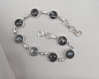 Black Rutile Quartz 925 Sterling Silver Bracelet Natural Handmade