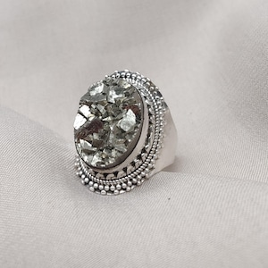 Roher Pyrit Statement Ring: Sterling Silber Boho Schmuck