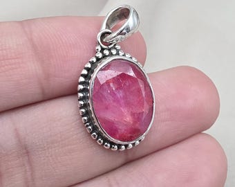 Ruby Pendant: 925 Sterling Silver Faceted Red Gemstone Necklace July Birthstone Jewelry