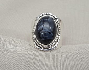 Pietersite Sterling Silver Ring: Oval Cabochon, November Birthstone