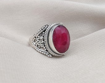 Ruby Ring: Handmade 925 Sterling Silver Boho Statement Ring