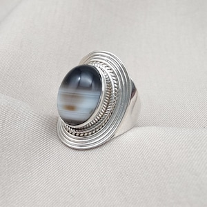 Botswana Agate Sterling Silver Ring: Handmade Boho Statement Jewelry