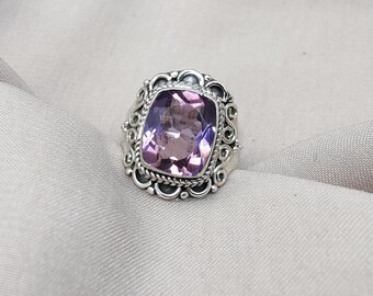 Natural Amethyst 925 Sterling Silver Ring: Boho February Birthstone Handmade Jewelry