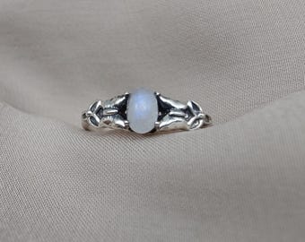 Rainbow Moonstone Goddess Ring: 925 Sterling Silver, Spiritual Jewelry