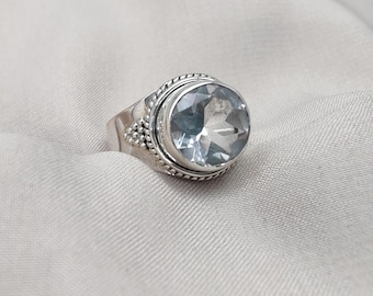 Crystal Quartz Ring 925 Sterling Silver Ring April Birthstone Jewelry