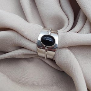 Black Onyx 925 Sterling Silver Ring: Wide Band Statement Ring
