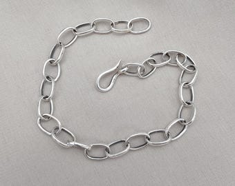 Handmade Sterling Silver Oval Link Bracelet: Minimalist Unisex Jewelry