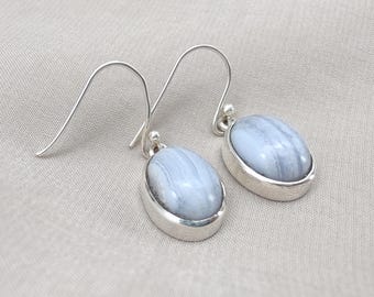 Pendientes de plata de ley 925 con ágata azul de encaje: Joyería bohemia con cristales curativos