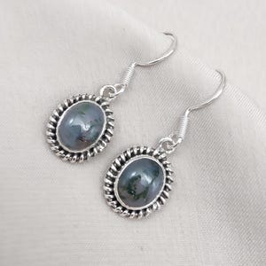 Natural Moss Agate 925 Sterling Silver Earrings | Natural Green Gemstone Dangle Earrings | Handmade Crystal Jewelry Gift