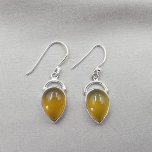 Mango Chalcedony Earrings 925 Sterling Silver Pear Shape Dangle Gemstone Jewelry
