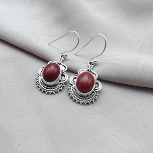 Red Jasper Sterling Silver Dangle Earrings: Boho Tribal Jewelry