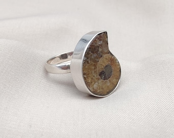 Ammonite Fossil Ring: 925 Sterling Silver Boho Statement Jewelry