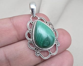 Ciondolo a goccia in malachite: collana con cristallo curativo in argento sterling 925