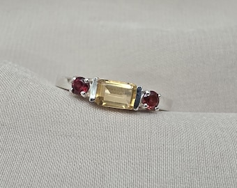 925 Sterling Silver Citrine Garnet Ring Natural Yellow Red Stone Handmade Jewelry