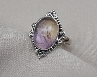 Anello con ametrina naturale: realizzato a mano in argento sterling 925 con pietra preziosa, stile vintage boho.