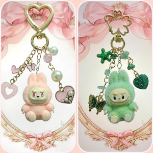 Mini Labubu Bag Charm in Gold Chain | Mini Labubu Plush Doll Alloy Bag Charm | Mini Labubu Plush Doll Phone Charm bling | Labubu Keychain