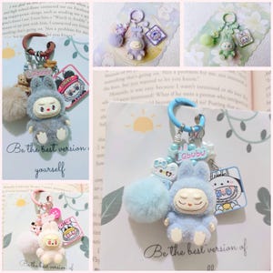 Customized Labubu Mini Plush Doll Phone Charm | Mini Labubu Bag Charm | Labubu Charm with acrylic | Labubu Keychain