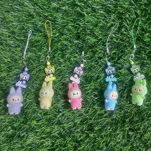 Mini Labubu Phone Accessory in Rope String | Mini Labubu Plush Doll Alloy Bag Charm | Mini Labubu Plush Doll Phone Charm