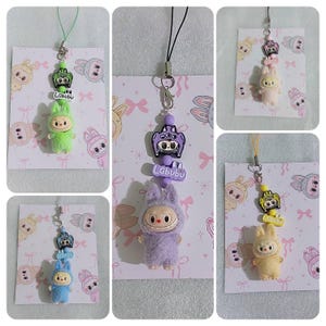 Mini Labubu Phone Accessory in Rope String | Mini Labubu Plush Doll Alloy Bag Charm | Mini Labubu Plush Doll Phone Charm