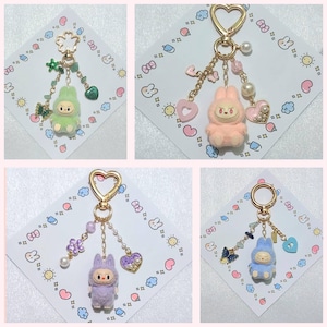 Customized Labubu Mini Plush Doll Phone Charm | Mini Labubu Bag Charm | Labubu Charm in Gold Chain | Labubu Keychain