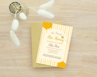 Bee Bridal Shower Invitation Template Canva | She Found Her Honey Invite | Printable Honey Bee Shower Invite | Editable Digital Download