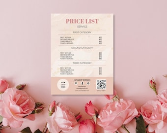 Beauty Price List Canva Template, Editable Salon Service Menu, Spa Esthetician Pricing Sheet, Instant Download