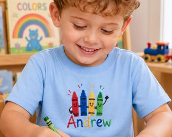 Embroidered Crayon Toddler Shirt - Personalized Kids Name Back To School Shirt - First Day Of School Outfit - Kindergarten Kids Tshirt