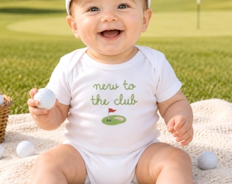 Golf Baby Bodysuit - Embroidered New to the Club Bodysuit - Golf Father Baby Announcement - Golf Pregnancy Reveal - New Baby Gift Golf