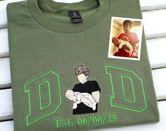 Embroidered Dad Portrait Shirt – Custom Father and Son Tee, New Dad Gift