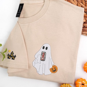 Embroidered Halloween Diet Coke Ghost T-Shirt - Cute Ghost Embroidery Tee for Soda Lovers - Diet Coke Lover Shirt - Spooky Season Gift