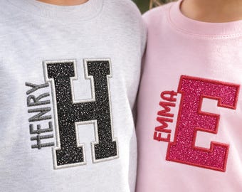 Personalized Embroidered Back To School Shirt With Kids Name - Glitter Letter Applique Shirt - First Day Of School Gift, Kids Birthday Gift